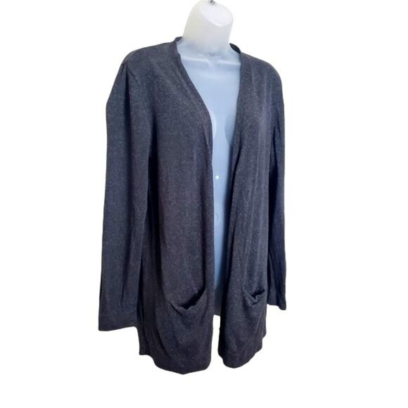 J. JILL Womens Duster Cardigan SZ M Silk Cotton Blend Gray Specks Pockets - Picture 1 of 12